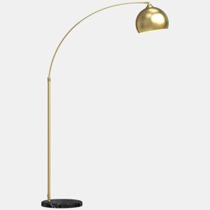 HOMCOM Candeeiro de Pé em Forma de Arco com Altura e Comprimento Ajustáveis Candeeiro de Leitura para Lâmpadas E27 Potência Máxima 40W com Interruptor de Pé 110-115x30x170-180 cm Dourado e Preto