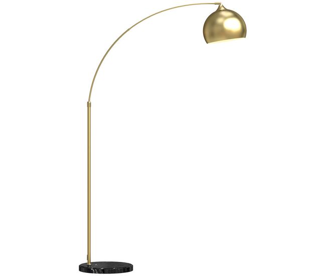Homcom lámpara de pie arco moderna, lámpara de lectura de pie 40 w para bombilla e27 con altura y longitud ajustable, interruptor de pie, para salón,