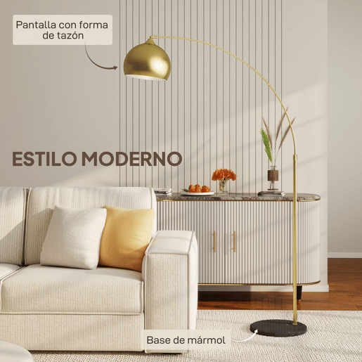 HOMCOM Candeeiro de Pé em Forma de Arco com Altura e Comprimento Ajustáveis Candeeiro de Leitura para Lâmpadas E27 Potência Máxima 40W com Interruptor de Pé 110-115x30x170-180 cm Dourado e Preto