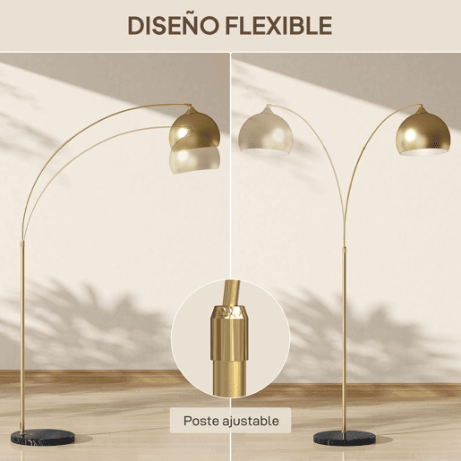 HOMCOM Candeeiro de Pé em Forma de Arco com Altura e Comprimento Ajustáveis Candeeiro de Leitura para Lâmpadas E27 Potência Máxima 40W com Interruptor de Pé 110-115x30x170-180 cm Dourado e Preto
