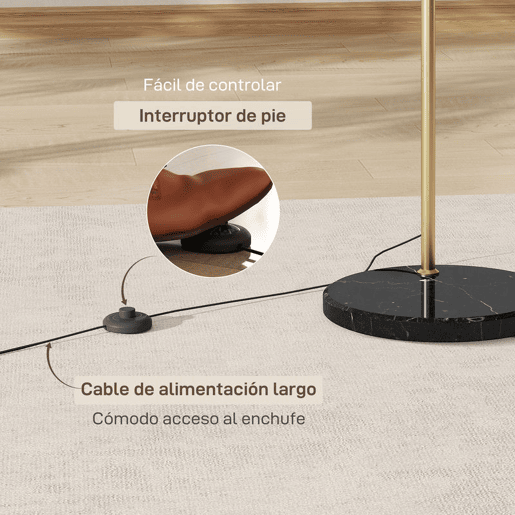 HOMCOM Candeeiro de Pé em Forma de Arco com Altura e Comprimento Ajustáveis Candeeiro de Leitura para Lâmpadas E27 Potência Máxima 40W com Interruptor de Pé 110-115x30x170-180 cm Dourado e Preto