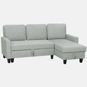 HOMCOM Sofá-Cama Chaise Longue de 3 Lugares Chaise Longue Reversível Ambos Lados com Armazenamento Sofá-Cama de Canto com Capas de Almofadas Removíveis Estofado em Linho para Sala de Estar 197x129x85 cm Cinza