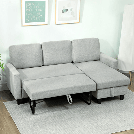 HOMCOM Sofá-Cama Chaise Longue de 3 Lugares Chaise Longue Reversível Ambos Lados com Armazenamento Sofá-Cama de Canto com Capas de Almofadas Removíveis Estofado em Linho para Sala de Estar 197x129x85 cm Cinza HOMCOM Sofá-Cama Chaise Longue de 3 Lugares Chaise Longue Reversível Ambos Lados com Armazenamento Sofá-Cama de Canto com Capas de Almofadas Removíveis Estofado em Linho para Sala de Estar 197x129x85 cm Cinza
