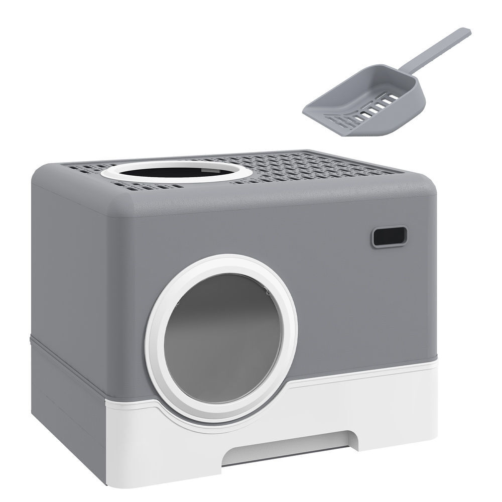 Pawhut arenero para gatos cubierto, caja de arena para gatos con bandeja extraíble, entrada frontal y salida superior, pala, fácil de limpiar,