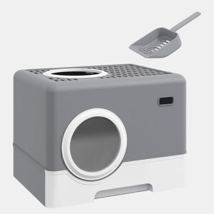 PawHut Caixa de Areia para Gatos Sanita para Animais de Estimação com Pá Bandeja Removível 2 Portas Entrada Frontal e Saída Superior 52x41x38,5 cm Cinzento