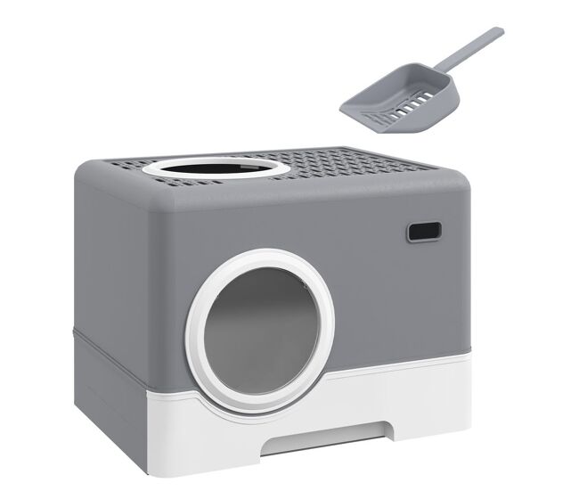Pawhut arenero para gatos cubierto, caja de arena para gatos con bandeja extraíble, entrada frontal y salida superior, pala, fácil de limpiar,
