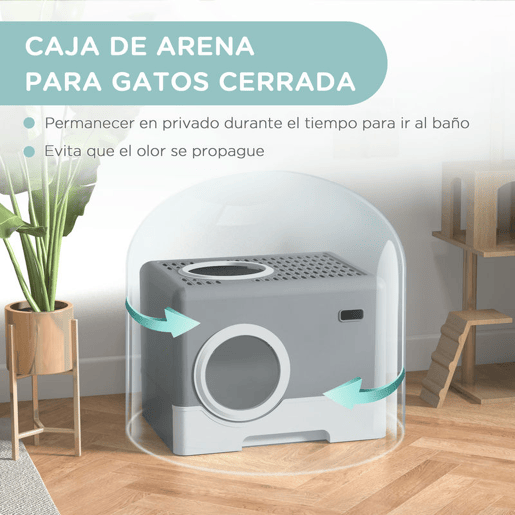 PawHut Caixa de Areia para Gatos Sanita para Animais de Estimação com Pá Bandeja Removível 2 Portas Entrada Frontal e Saída Superior 52x41x38,5 cm Cinzento