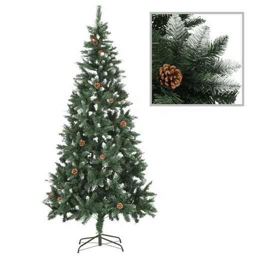 Árvore de Natal - Pinheiro de Natal artificial com pinhas e brilho branco 210 cm