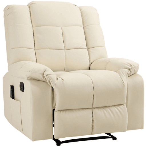 HOMCOM Poltrona de Massagem Poltrona Relax Reclinável com 8 Pontos de Massagem Controlo Remoto Estofada em PU Apoio para Pés Bolso Lateral Poltrona para Sala de Estar Quarto 94x99x99 cm Creme HOMCOM Poltrona de Massagem Poltrona Relax Reclinável com 8 Pontos de Massagem Controlo Remoto Estofada em PU Apoio para Pés Bolso Lateral Poltrona para Sala de Estar Quarto 94x99x99 cm Creme