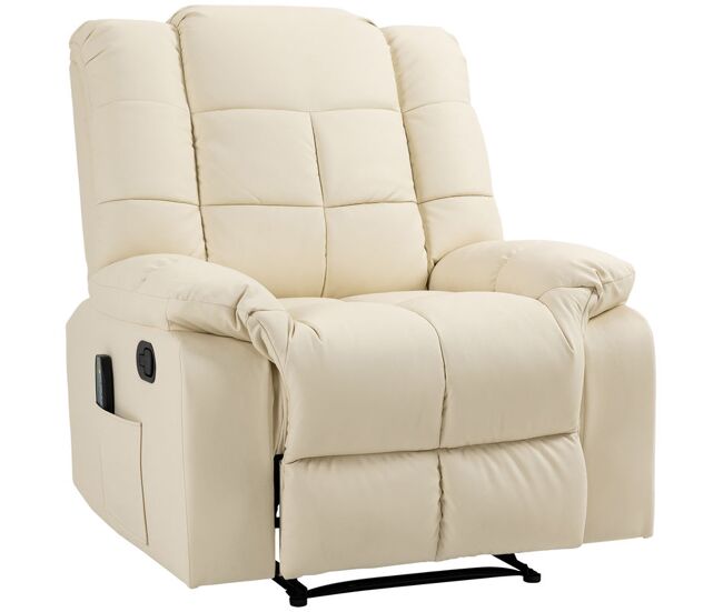Homcom sillón de masaje, sillón relax reclinable con 8 puntos de masaje, mando a distancia, tapizado en pu, reposapiés, bolsillo lateral, butaca para