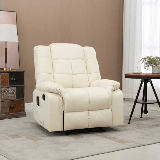 HOMCOM Poltrona de Massagem Poltrona Relax Reclinável com 8 Pontos de Massagem Controlo Remoto Estofada em PU Apoio para Pés Bolso Lateral Poltrona para Sala de Estar Quarto 94x99x99 cm Creme HOMCOM Poltrona de Massagem Poltrona Relax Reclinável com 8 Pontos de Massagem Controlo Remoto Estofada em PU Apoio para Pés Bolso Lateral Poltrona para Sala de Estar Quarto 94x99x99 cm Creme