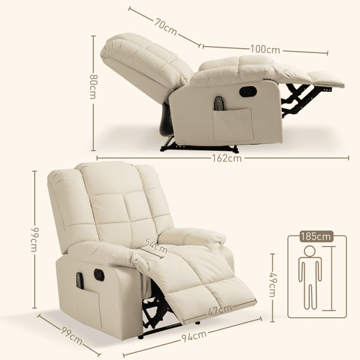 HOMCOM Poltrona de Massagem Poltrona Relax Reclinável com 8 Pontos de Massagem Controlo Remoto Estofada em PU Apoio para Pés Bolso Lateral Poltrona para Sala de Estar Quarto 94x99x99 cm Creme HOMCOM Poltrona de Massagem Poltrona Relax Reclinável com 8 Pontos de Massagem Controlo Remoto Estofada em PU Apoio para Pés Bolso Lateral Poltrona para Sala de Estar Quarto 94x99x99 cm Creme