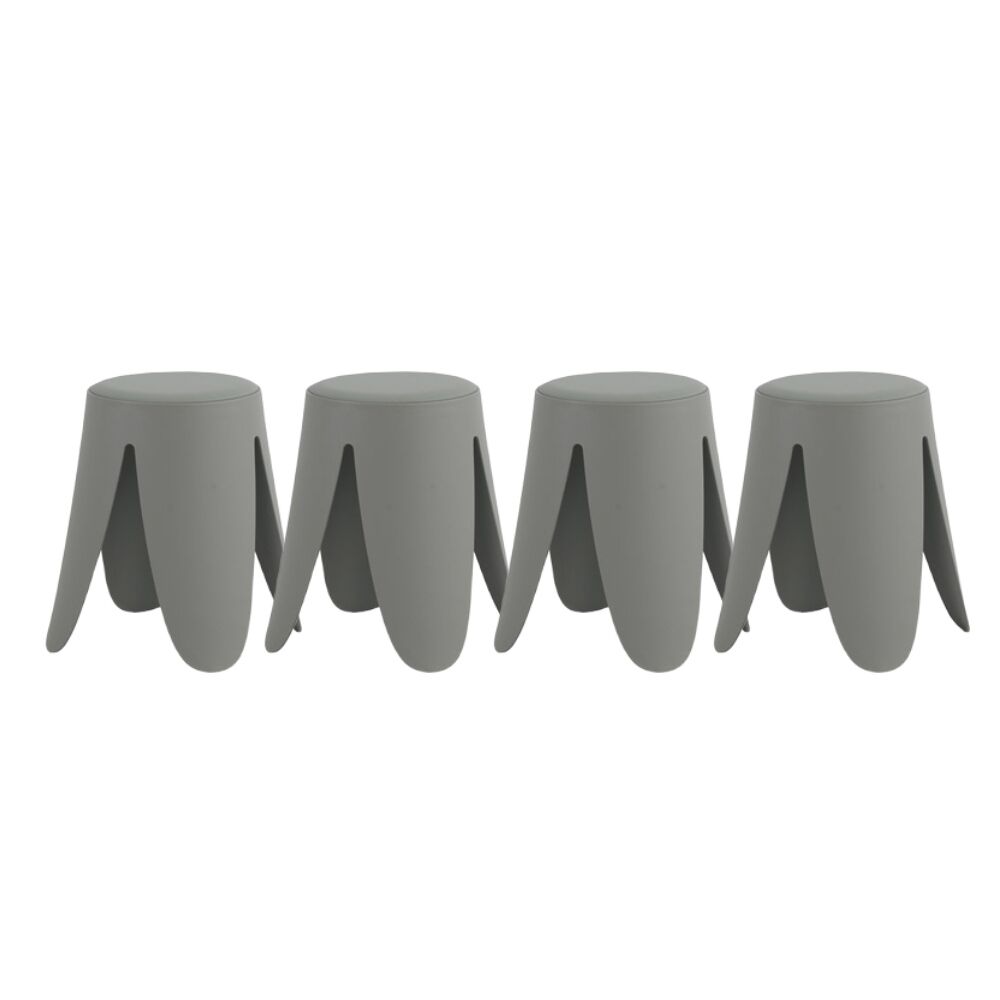 Pack 4 taburetes bajos de polipropileno con asiento tapizado en simil piel