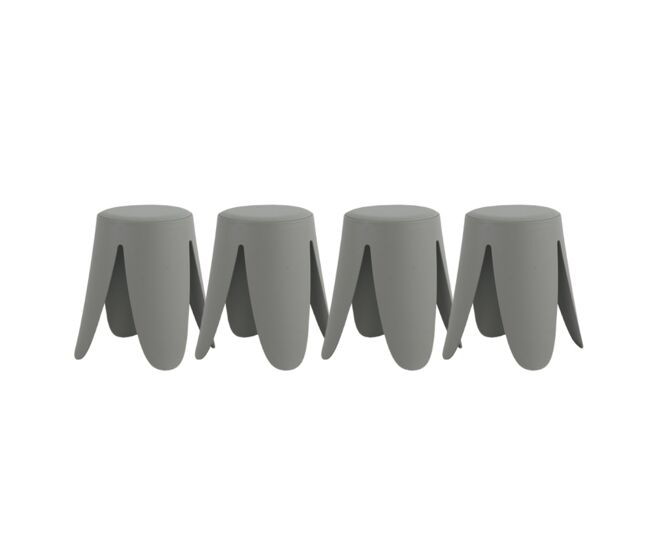 Pack 4 taburetes bajos de polipropileno con asiento tapizado en simil piel