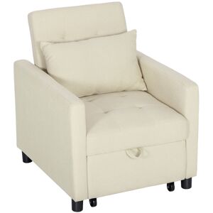 HOMCOM Sofá Cama Individual Poltrona com 4 Rodas Encosto Reclinável Almofada Extra e Assento Acolchoado Carga 100 kg para Escritório Dormitório Sala de Estar 69x82,5x84 cm Bege