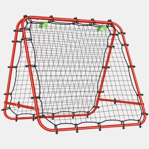 HOMCOM Rede de Rebote Dobrável para Treino Desportivo Ajustável em 5 Níveis de Ângulo com Tubo de Aço para Futebol Ténis e Basebol 100x95x90 cm Vermelho