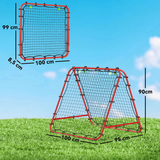 HOMCOM Rede de Rebote Dobrável para Treino Desportivo Ajustável em 5 Níveis de Ângulo com Tubo de Aço para Futebol Ténis e Basebol 100x95x90 cm Vermelho