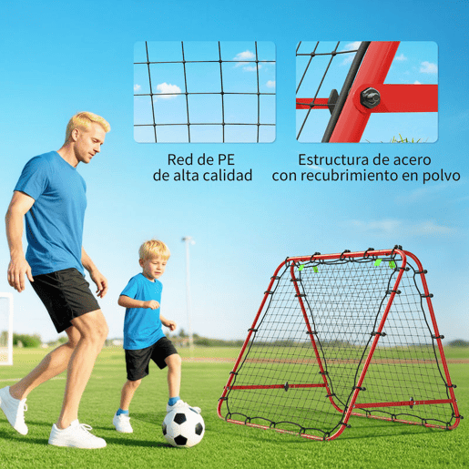 HOMCOM Rede de Rebote Dobrável para Treino Desportivo Ajustável em 5 Níveis de Ângulo com Tubo de Aço para Futebol Ténis e Basebol 100x95x90 cm Vermelho