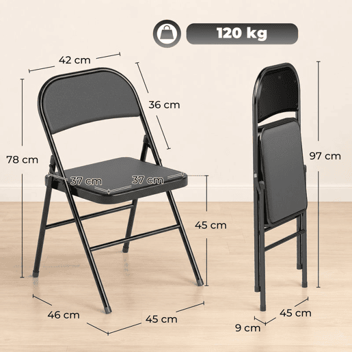HOMCOM Conjunto de 4 Cadeiras Dobráveis Cadeiras Dobráveis com Encosto e Estrutura de Aço para Sala de Estar Escritório Estúdio 45x46x78 cm Preto