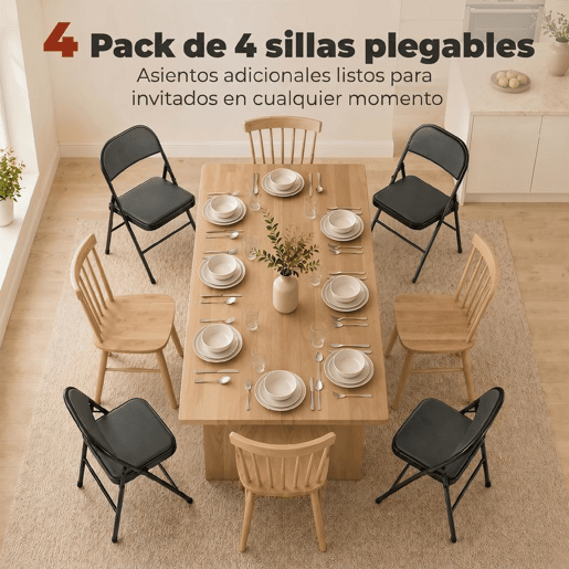 HOMCOM Conjunto de 4 Cadeiras Dobráveis Cadeiras Dobráveis com Encosto e Estrutura de Aço para Sala de Estar Escritório Estúdio 45x46x78 cm Preto
