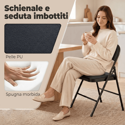 HOMCOM Conjunto de 4 Cadeiras Dobráveis Cadeiras Dobráveis com Encosto e Estrutura de Aço para Sala de Estar Escritório Estúdio 45x46x78 cm Preto