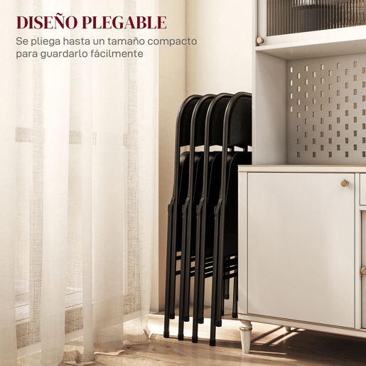 HOMCOM Conjunto de 4 Cadeiras Dobráveis Cadeiras Dobráveis com Encosto e Estrutura de Aço para Sala de Estar Escritório Estúdio 45x46x78 cm Preto