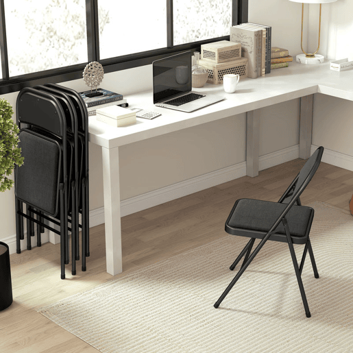 HOMCOM Conjunto de 4 Cadeiras Dobráveis Cadeiras Dobráveis com Encosto e Estrutura de Aço para Sala de Estar Escritório Estúdio 45x46x78 cm Preto