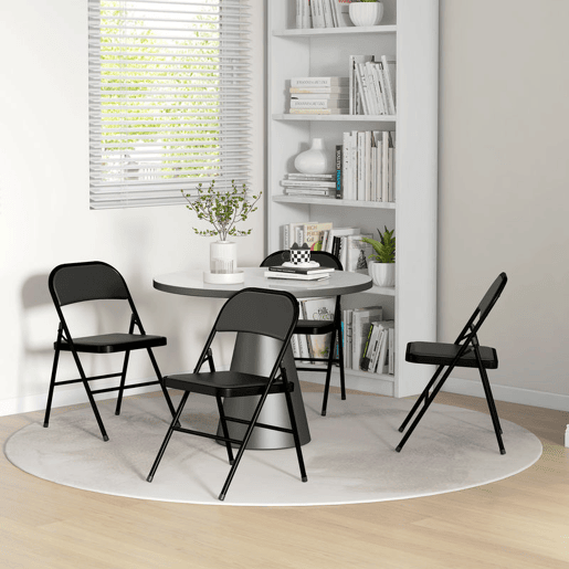 HOMCOM Conjunto de 4 Cadeiras Dobráveis Cadeiras Dobráveis com Encosto e Estrutura de Aço para Sala de Estar Escritório Estúdio 45x46x78 cm Preto