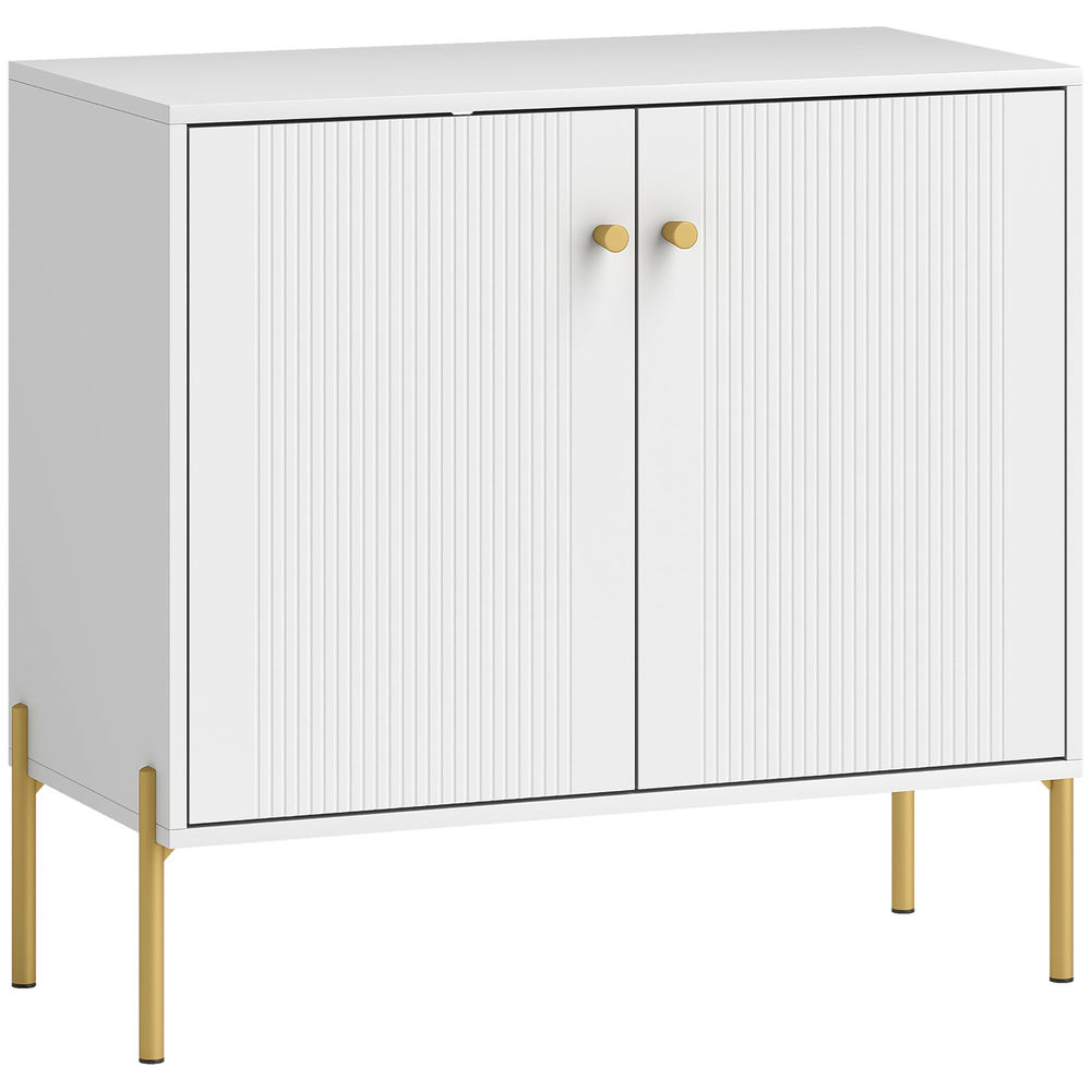 Homcom aparador moderno de 2 puertas, aparador de salón con estantes ajustables, encimera con efecto mármol, patas de acero, para cocina, entrada, dormitorio, blanco, 80x39,1x76 cm
