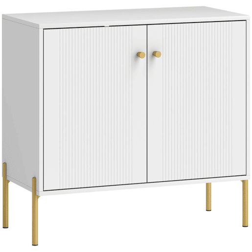 HOMCOM Aparador Moderno de 2 Portas Aparador de Sala com Prateleiras Ajustáveis Bancada com Efeito Mármore Pernas de Aço para Cozinha Entrada Quarto 80x39,1x76 cm Branco
