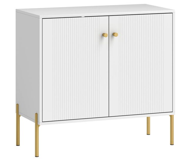 Homcom aparador moderno de 2 puertas, aparador de salón con estantes ajustables, encimera con efecto mármol, patas de acero, para cocina, entrada, dormitorio, blanco, 80x39,1x76 cm