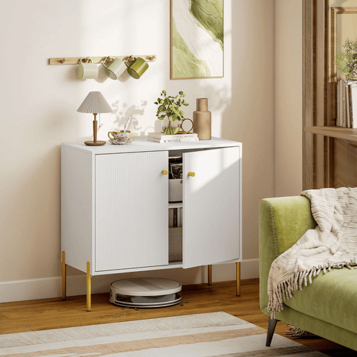 HOMCOM Aparador Moderno de 2 Portas Aparador de Sala com Prateleiras Ajustáveis Bancada com Efeito Mármore Pernas de Aço para Cozinha Entrada Quarto 80x39,1x76 cm Branco