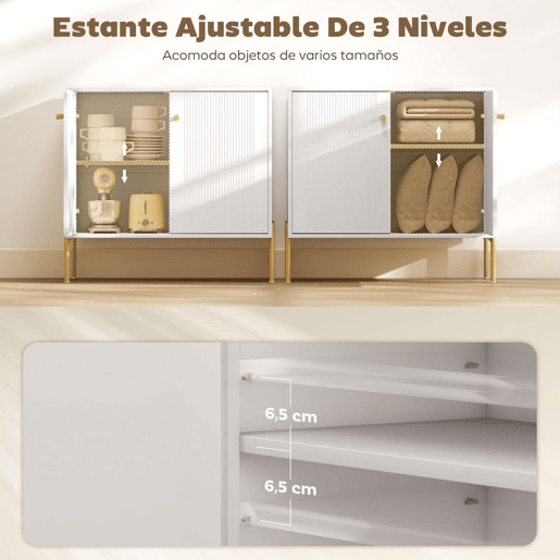 HOMCOM Aparador Moderno de 2 Portas Aparador de Sala com Prateleiras Ajustáveis Bancada com Efeito Mármore Pernas de Aço para Cozinha Entrada Quarto 80x39,1x76 cm Branco