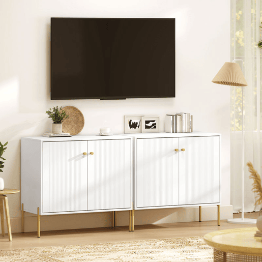 HOMCOM Aparador Moderno de 2 Portas Aparador de Sala com Prateleiras Ajustáveis Bancada com Efeito Mármore Pernas de Aço para Cozinha Entrada Quarto 80x39,1x76 cm Branco