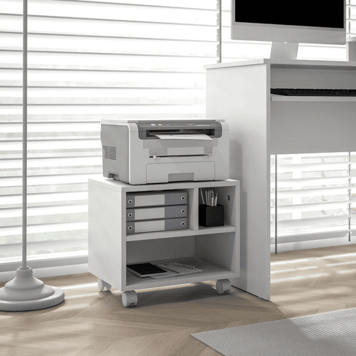 HOMCOM Móvel para Impressora com Rodas Suporte para Impressora com Compartimentos Abertos para Escritório Estúdio 40x30x36 cm Branco