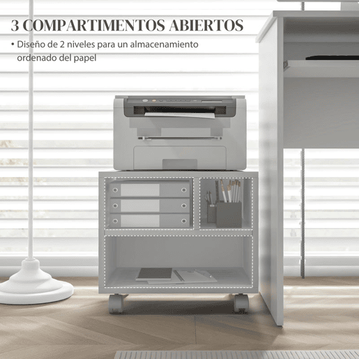 HOMCOM Móvel para Impressora com Rodas Suporte para Impressora com Compartimentos Abertos para Escritório Estúdio 40x30x36 cm Branco