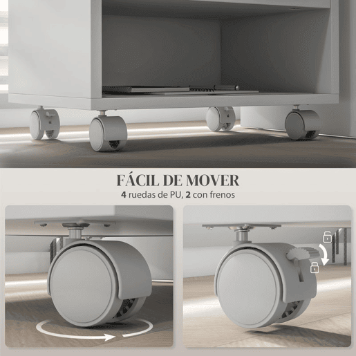 HOMCOM Móvel para Impressora com Rodas Suporte para Impressora com Compartimentos Abertos para Escritório Estúdio 40x30x36 cm Branco
