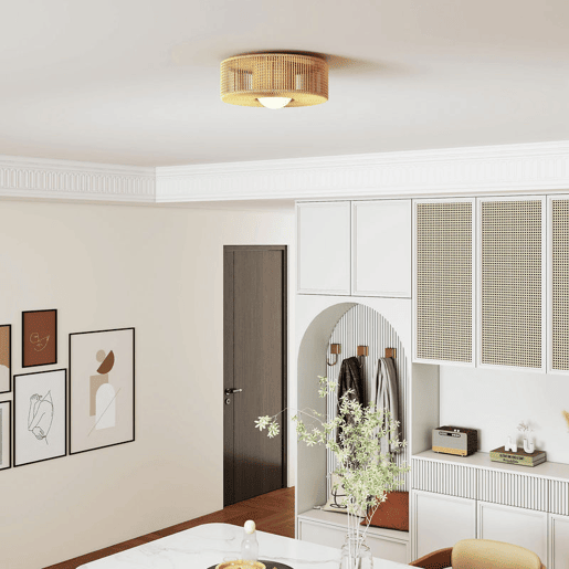 HOMCOM Candeeiro de Teto com Lâmpada LED G9 20W 3000 K Candeeiro de Teto Boémio com Ecrã de Corda de Linho para Quarto Sala Cozinha e Sala de Jantar Castanho Claro
