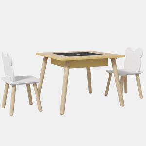 AIYAPLAY Conjunto de Mesa e 2 Cadeiras de Madeira Mesa Infantil com Cadeiras com Encosto em Forma de Ursinho e Compartimentos Ocultos para Crianças para Escola Infantil Quarto Madeira e Branco