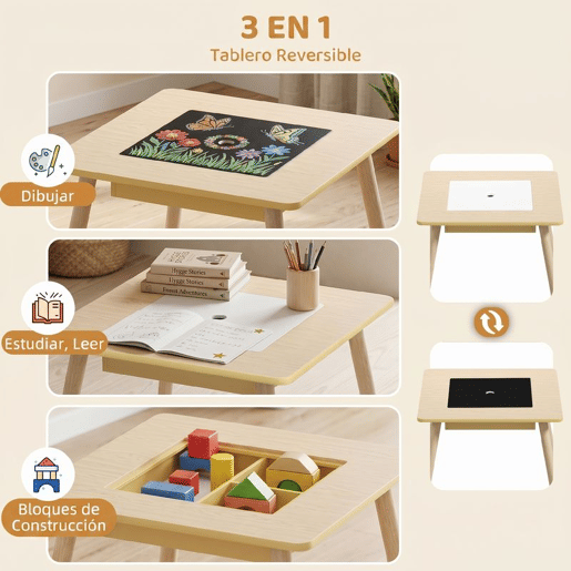 AIYAPLAY Conjunto de Mesa e 2 Cadeiras de Madeira Mesa Infantil com Cadeiras com Encosto em Forma de Ursinho e Compartimentos Ocultos para Crianças para Escola Infantil Quarto Madeira e Branco