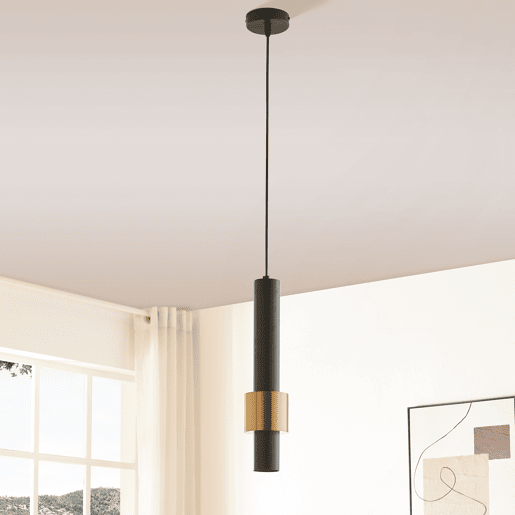 Candeeiro suspenso Lulled com Abajur Cilíndrico Duplo GU10 200x10x10cm - Preto  Ouro lux.pro