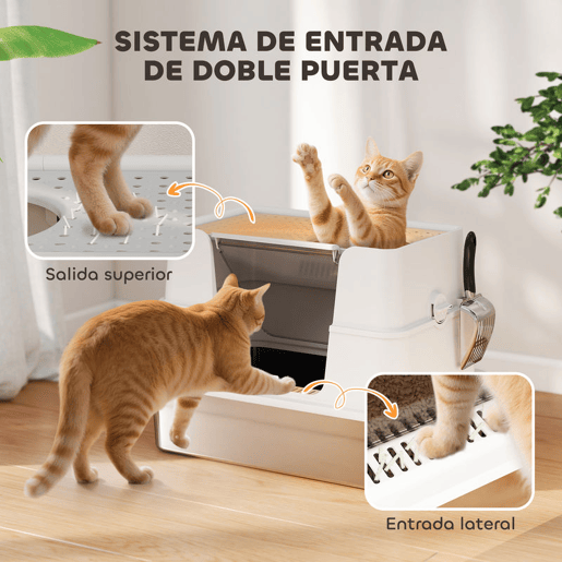 PawHut Caixa de Areia para Gatos de Aço Inoxidável XL Caixa de Areia para Gatos Grandes com Tampa Abatível Entradas Altas, Pá sem Odores Fácil de Limpar Antifugas Cinza Claro