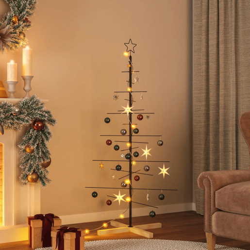 Árvore de Natal - Pinheiro de Natal de metal com base em madeira 150 cm preto Árvore de Natal - Pinheiro de Natal de metal com base em madeira 150 cm preto