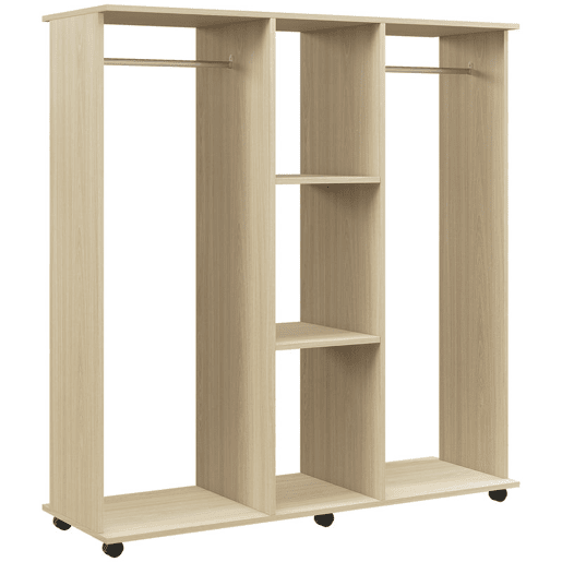 HOMCOM Roupeiro de Madeira Móvel Armário Roupeiro Aberto com 2 Barras para Pendurar e 3 Prateleiras Organizadoras para Dormitório 120x40x128 cm Madeira HOMCOM Roupeiro de Madeira Móvel Armário Roupeiro Aberto com 2 Barras para Pendurar e 3 Prateleiras Organizadoras para Dormitório 120x40x128 cm Madeira