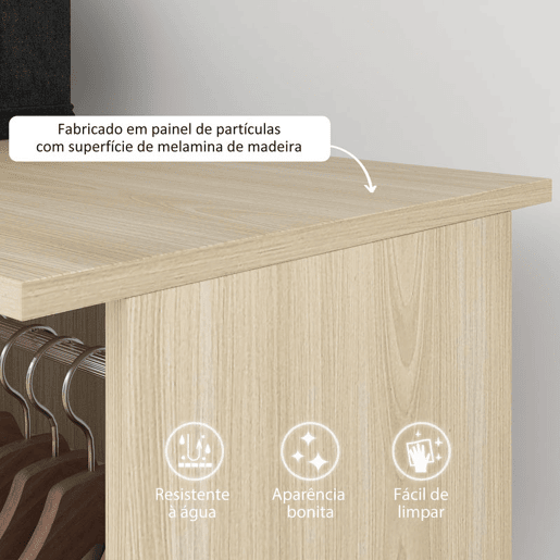 HOMCOM Roupeiro de Madeira Móvel Armário Roupeiro Aberto com 2 Barras para Pendurar e 3 Prateleiras Organizadoras para Dormitório 120x40x128 cm Madeira HOMCOM Roupeiro de Madeira Móvel Armário Roupeiro Aberto com 2 Barras para Pendurar e 3 Prateleiras Organizadoras para Dormitório 120x40x128 cm Madeira