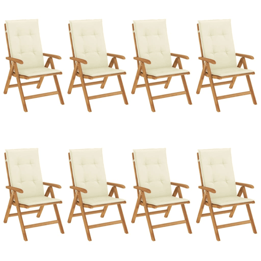 Cadeiras de jardim - Cadeiras de exterior reclináveis c almofadões 8 pcs teca maciça Cadeiras de jardim - Cadeiras de exterior reclináveis c almofadões 8 pcs teca maciça