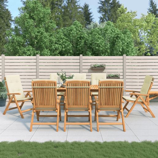 Cadeiras de jardim - Cadeiras de exterior reclináveis c almofadões 8 pcs teca maciça Cadeiras de jardim - Cadeiras de exterior reclináveis c almofadões 8 pcs teca maciça