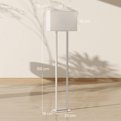 HOMCOM Candeeiro de Pé Moderno 150 cm Candeeiro de Pé para Sala de Estar com Ecrã de Tecido Luz Noturna Interruptor de Pé e Base Metálica para Dormitório Escritório Sala de Estar 45x15x150 cm Branco