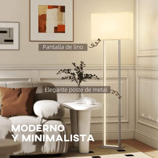 HOMCOM Candeeiro de Pé Moderno 150 cm Candeeiro de Pé para Sala de Estar com Ecrã de Tecido Luz Noturna Interruptor de Pé e Base Metálica para Dormitório Escritório Sala de Estar 45x15x150 cm Branco