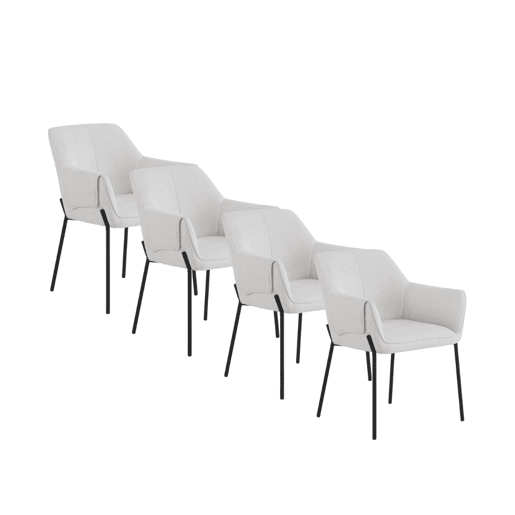 Pacote com 4 cadeirões estofados em chenille creme e pés de metal preto